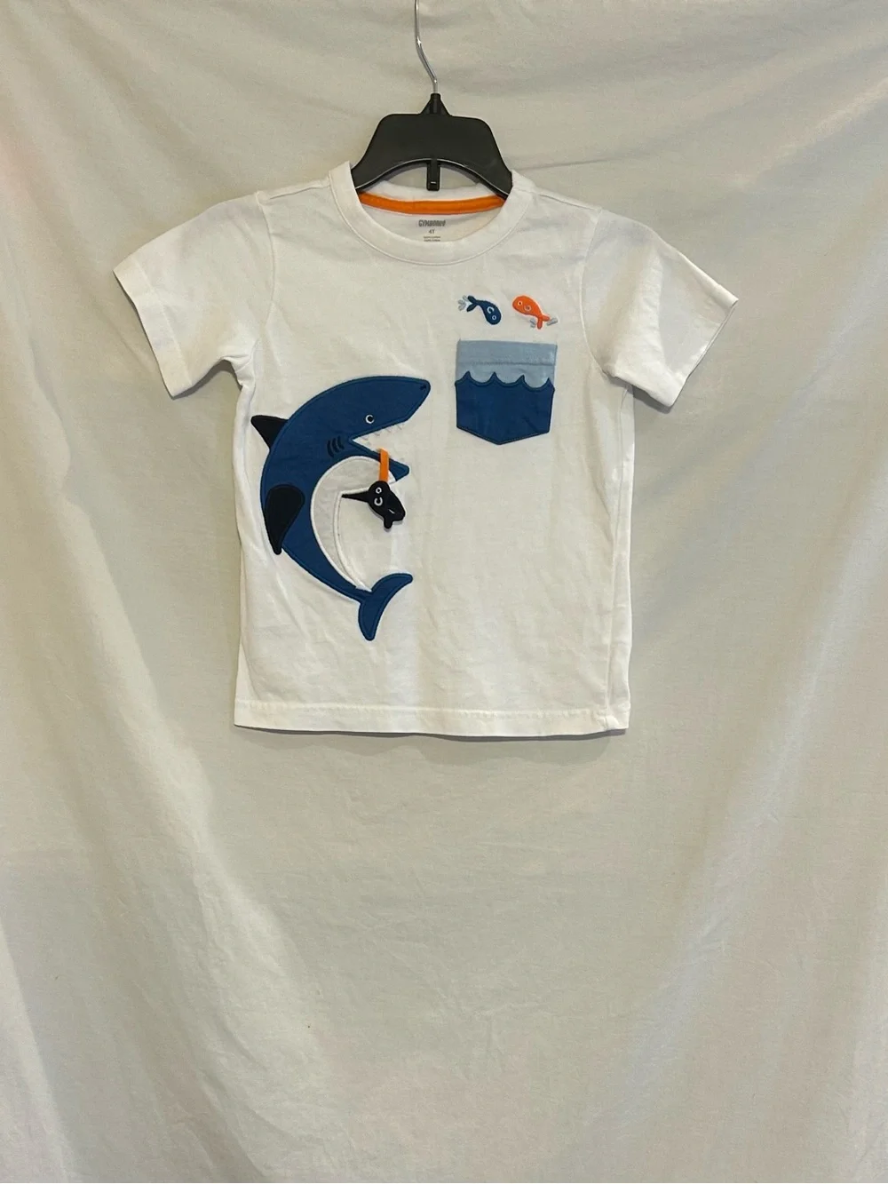 Gymboree Boys 4T White Shark Fish Short Sleeve T-shirt Pocket Classic Beach